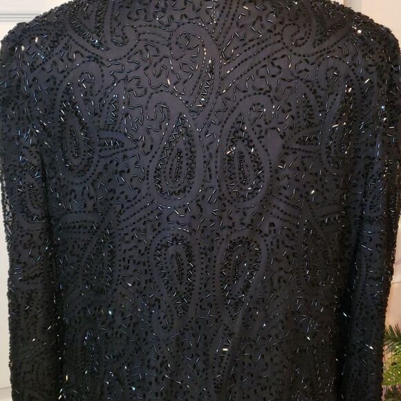 VNTG Silky Nites NY Pure Silk Beaded Jacket - Picture 5 of 9